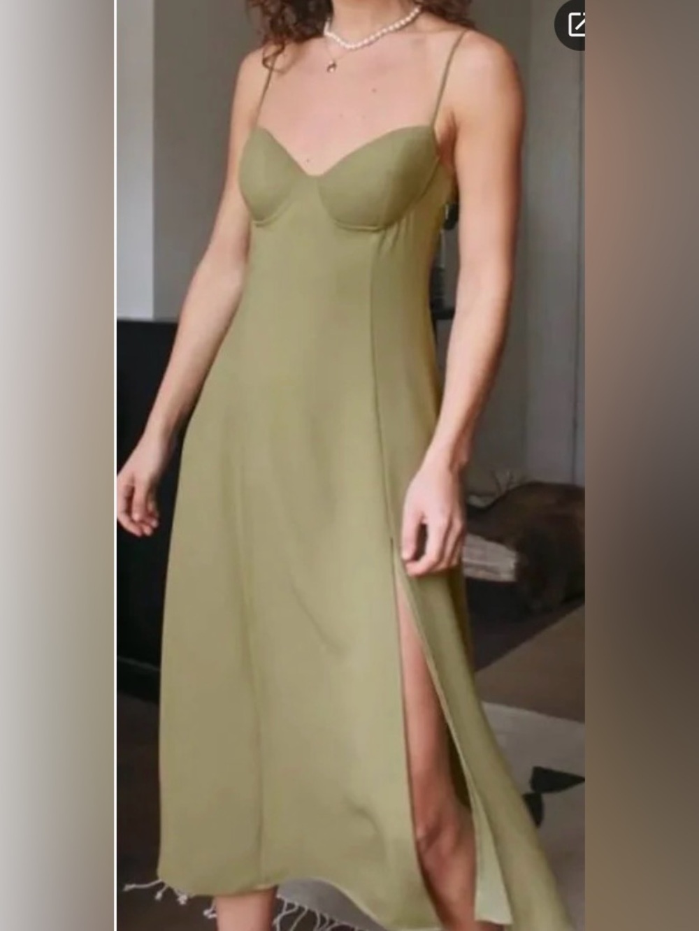 Wilfred Olive Slip Midi Dress with Spaghetti Straps
